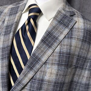 Jos A Bank Reserve Sport Coat 48R Tailored Blue Plaid Italian Wool Silk Blazer